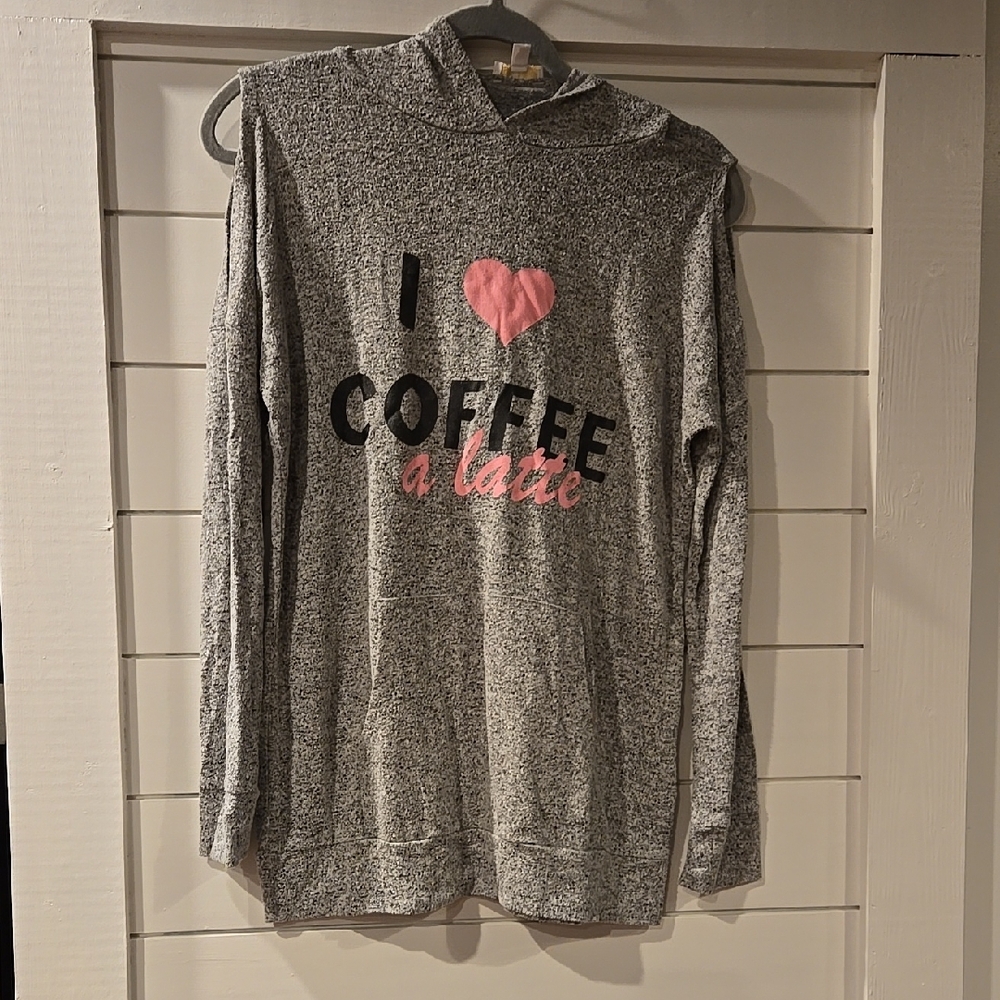 Gray Hoodie with Pink Heart and Black Text